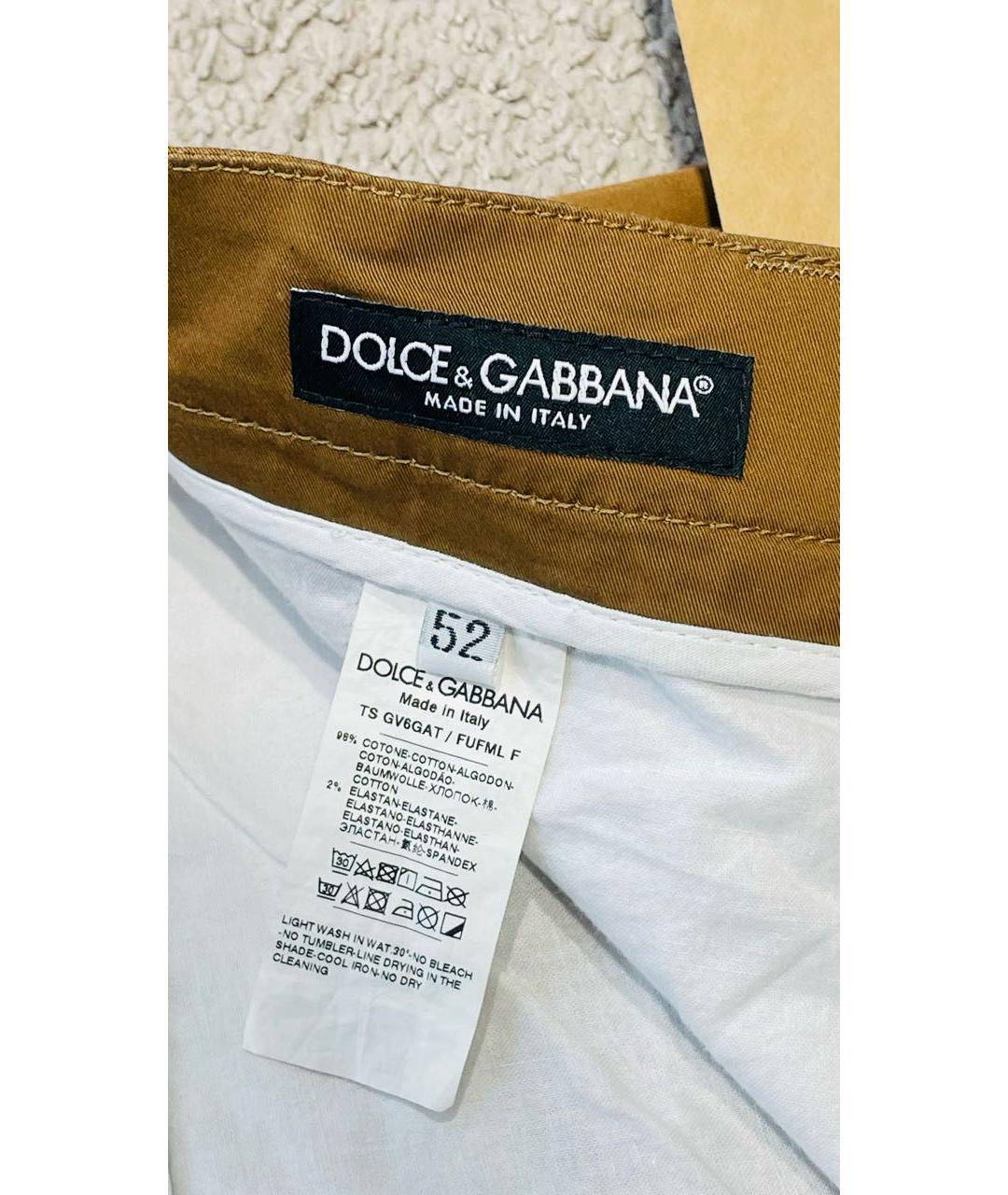 DOLCE&GABBANA Горчичные хлопко-эластановые повседневные брюки, фото 5