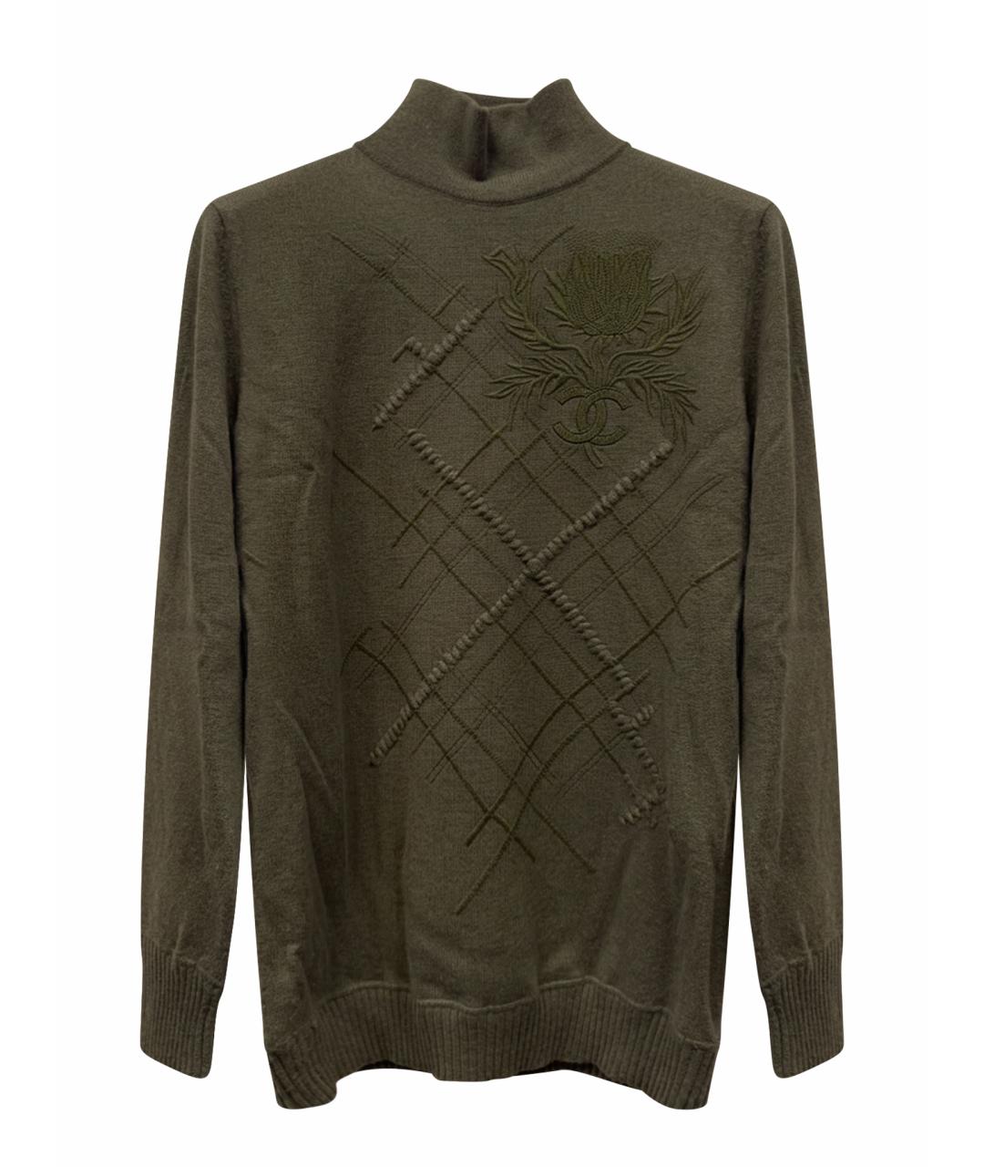 CHANEL Хаки кашемировый джемпер / свитер, фото 1