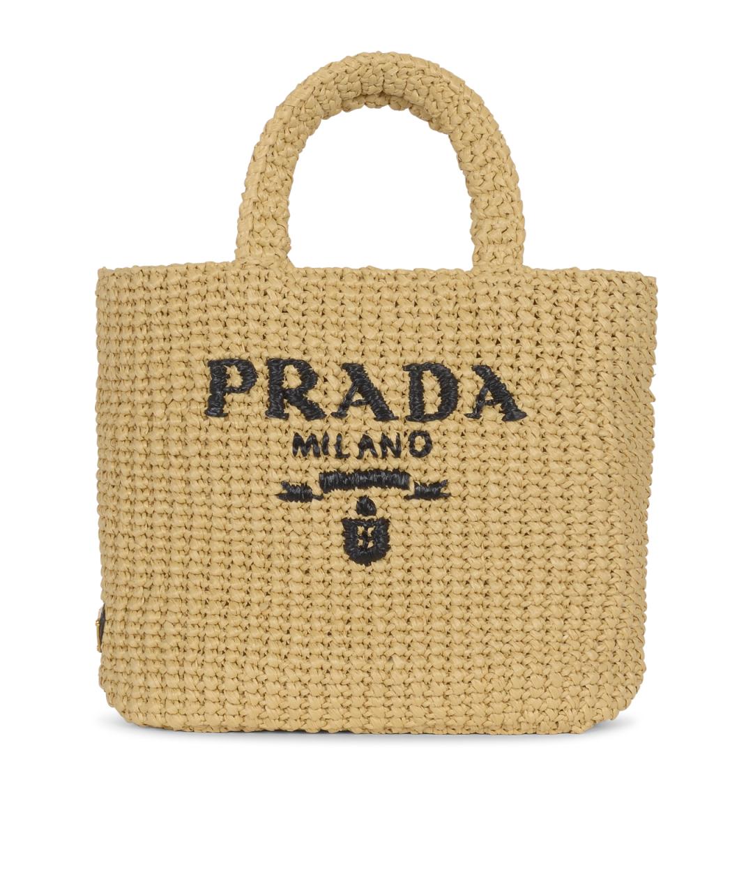 PRADA Бежевая рафия сумка тоут, фото 2