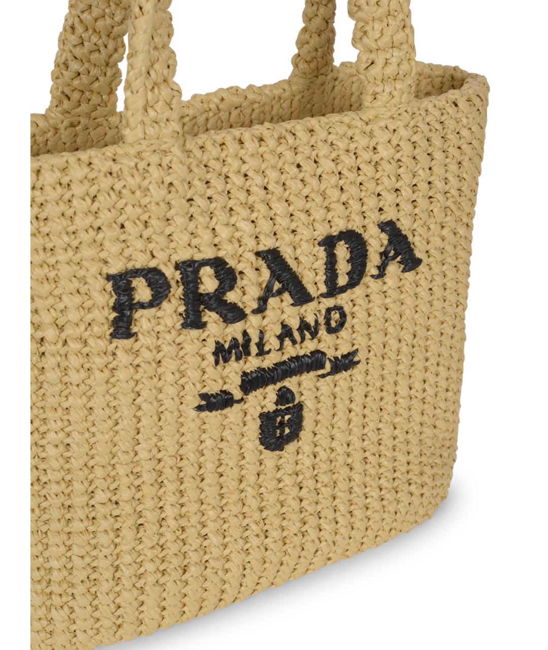 PRADA Бежевая рафия сумка тоут, фото 7