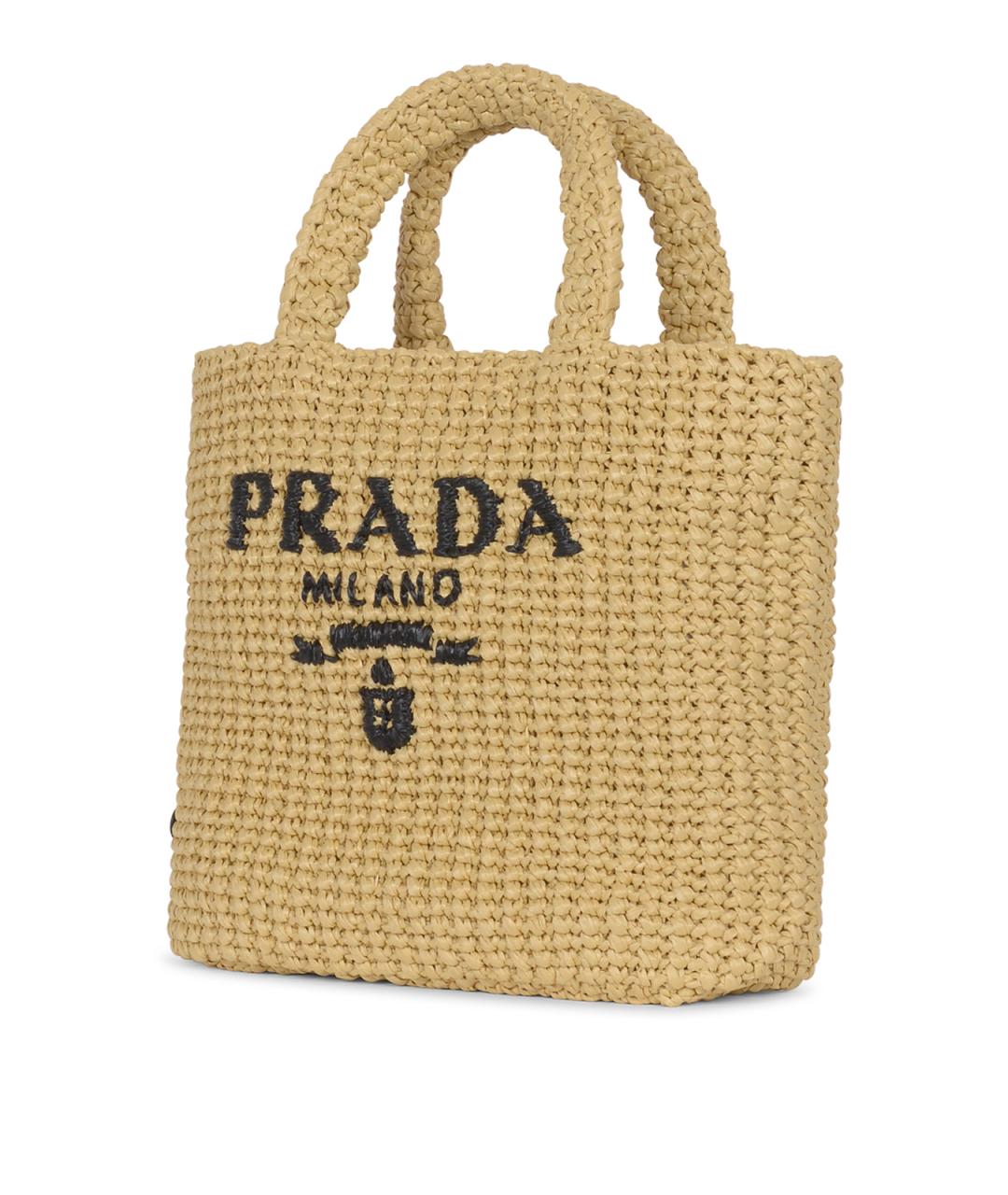 PRADA Бежевая рафия сумка тоут, фото 4
