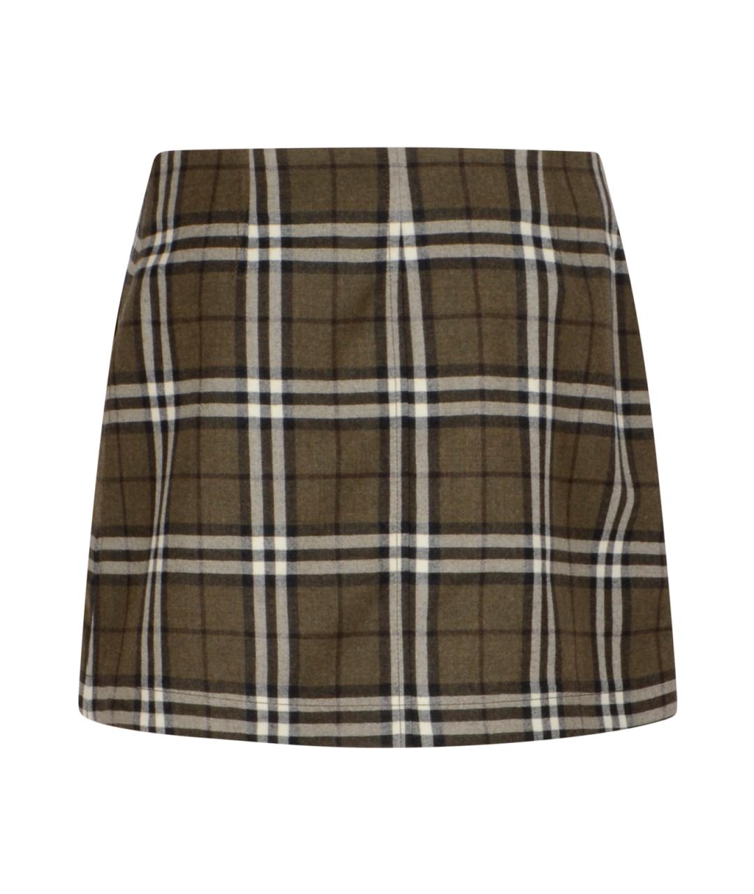 BURBERRY Зеленая шерстяная юбка мини, фото 2