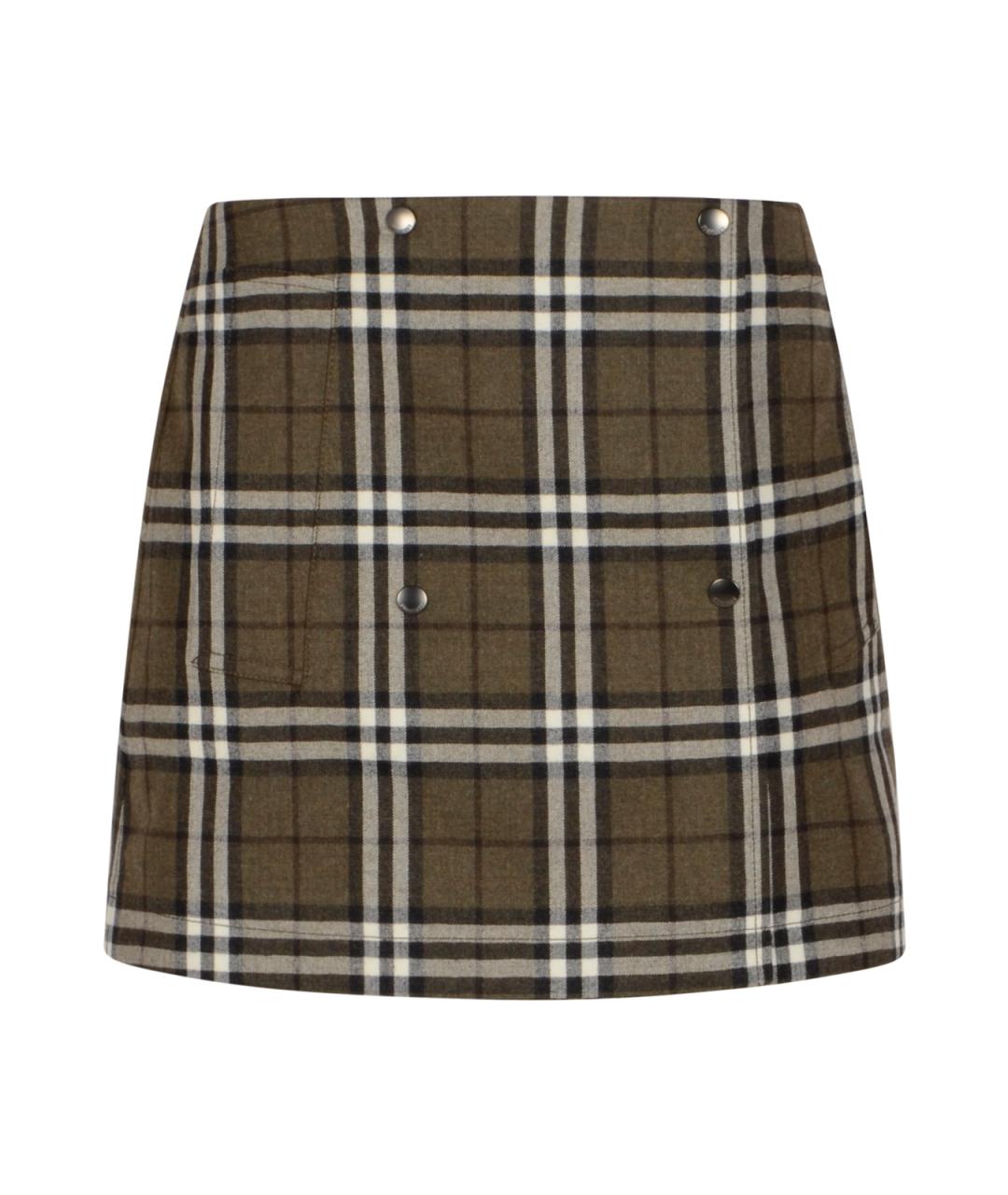 BURBERRY Зеленая шерстяная юбка мини, фото 1