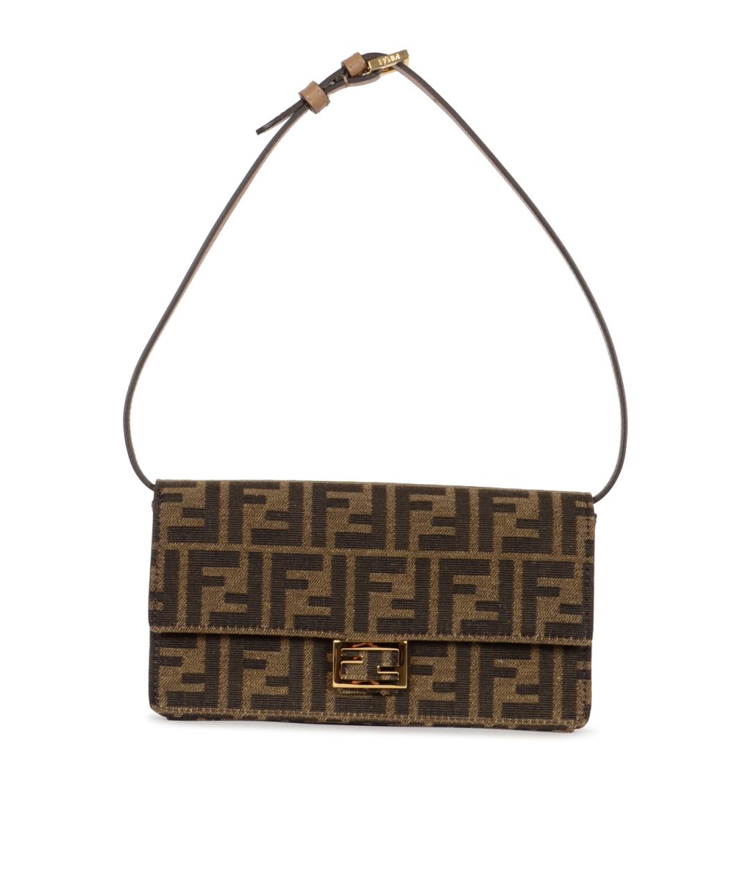 FENDI Коричневая жаккардовая сумка через плечо, фото 1