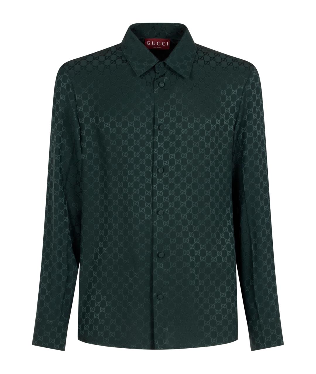 GUCCI Зеленая шелковая классическая рубашка, фото 1