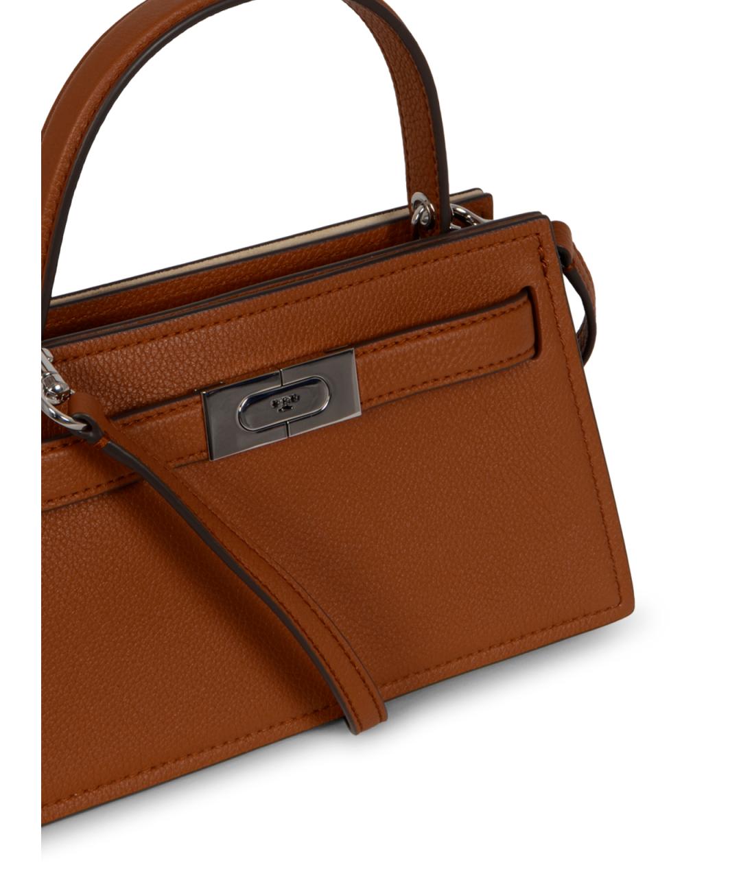 TORY BURCH Коричневая кожаная сумка с короткими ручками, фото 4