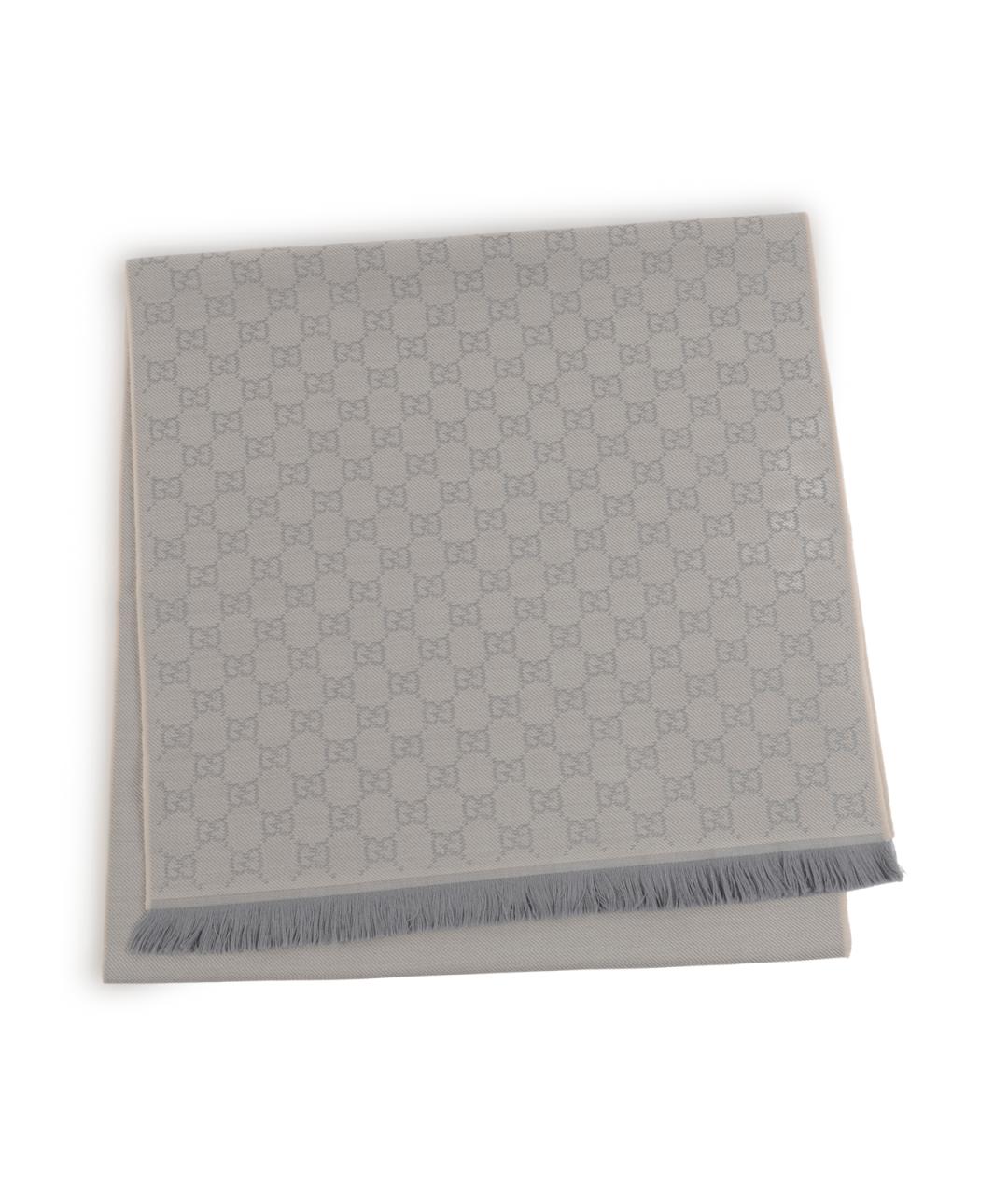 GUCCI Серый шерстяной шарф, фото 2