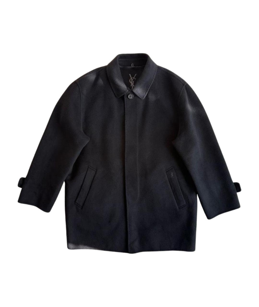 SAINT LAURENT Черное шерстяное пальто, фото 1