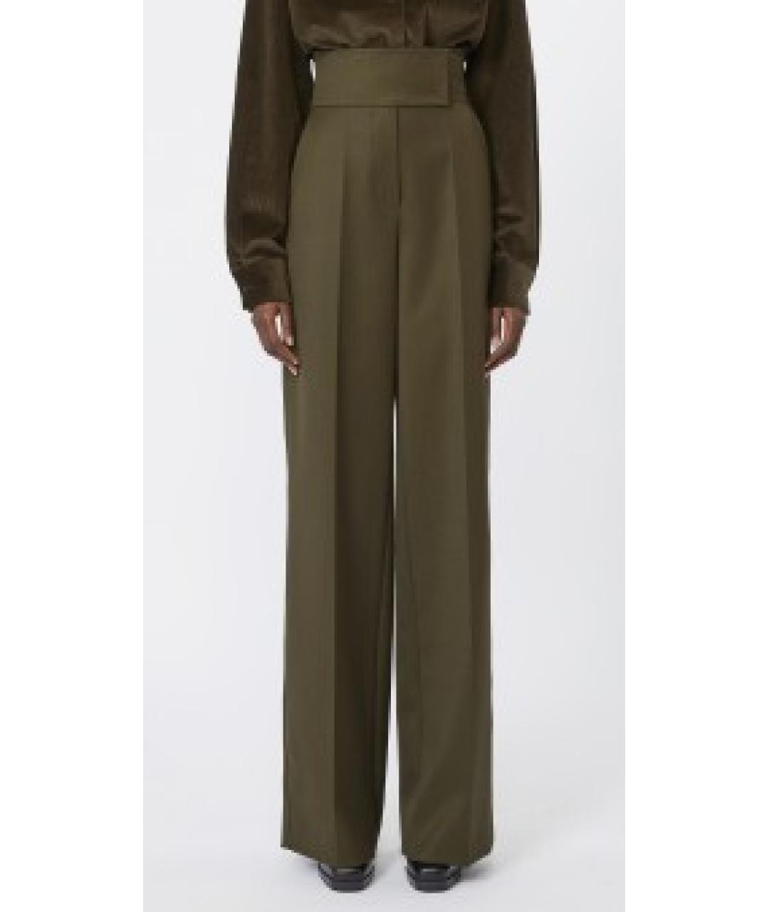 MAX MARA Зеленые шерстяные прямые брюки, фото 4
