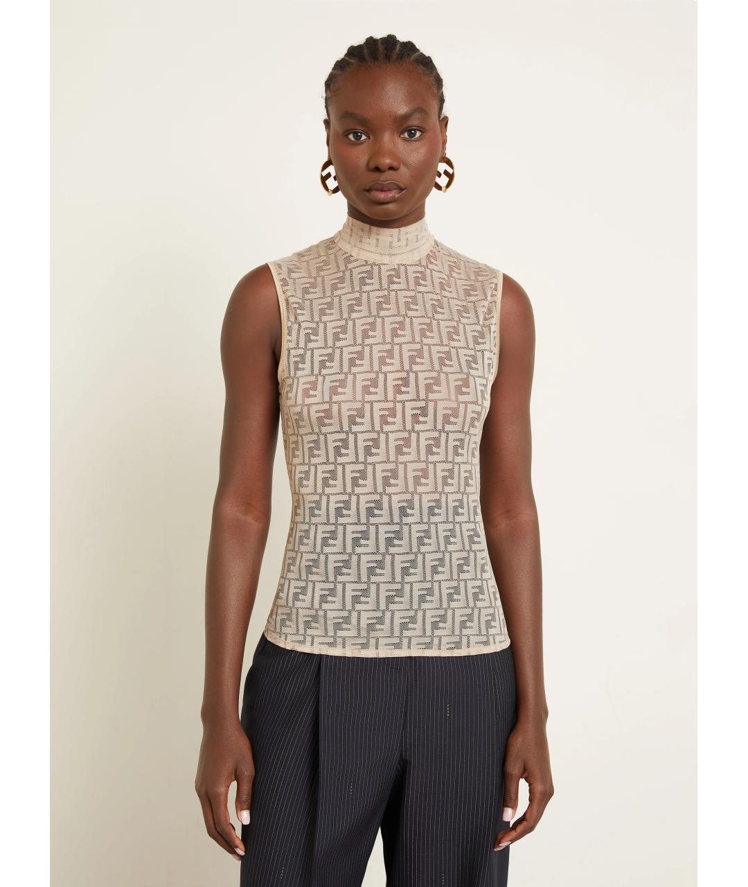 FENDI Бежевая полиамидовая майка, фото 6