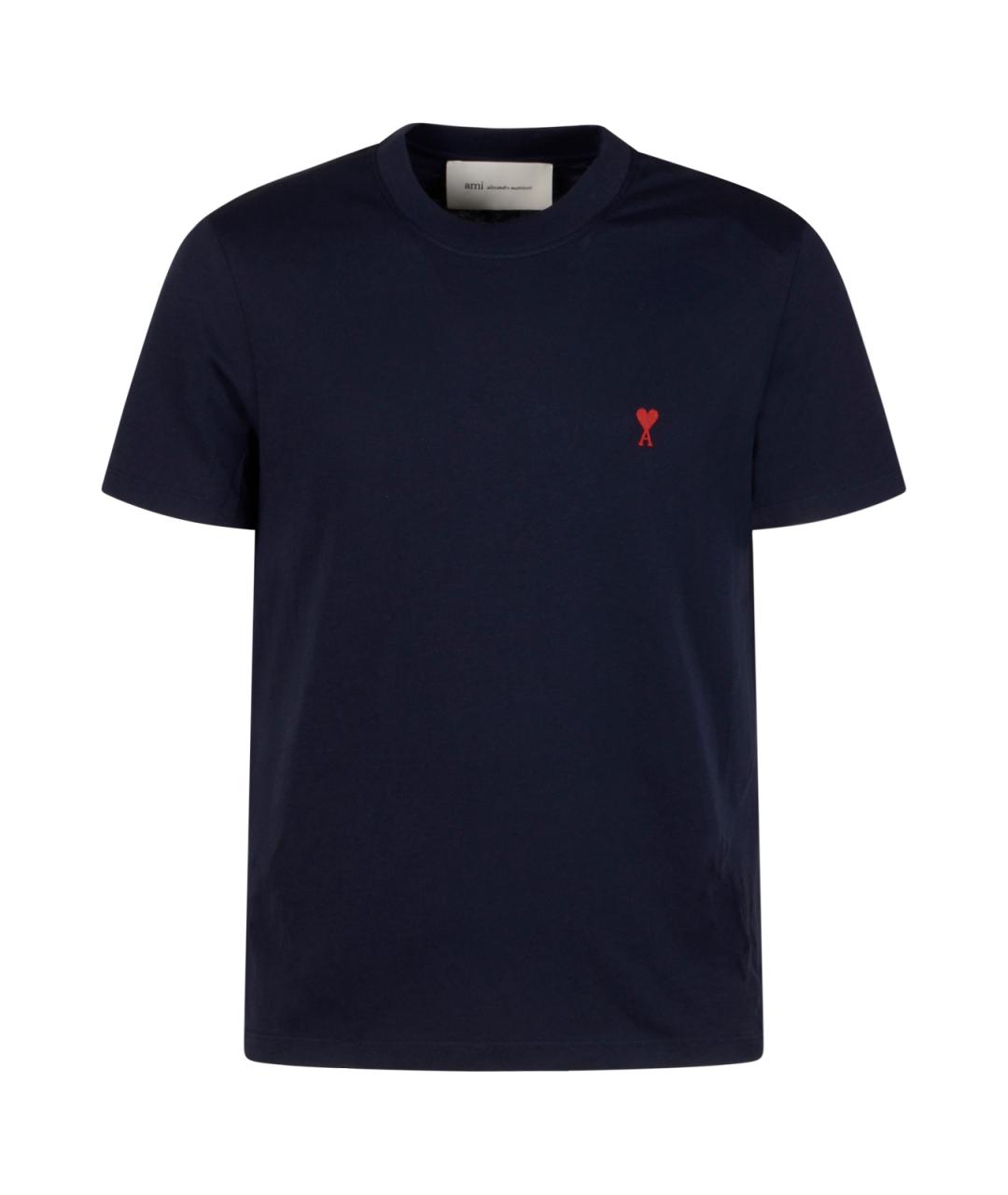 Ami Paris Темно-синяя хлопковая футболка, фото 1