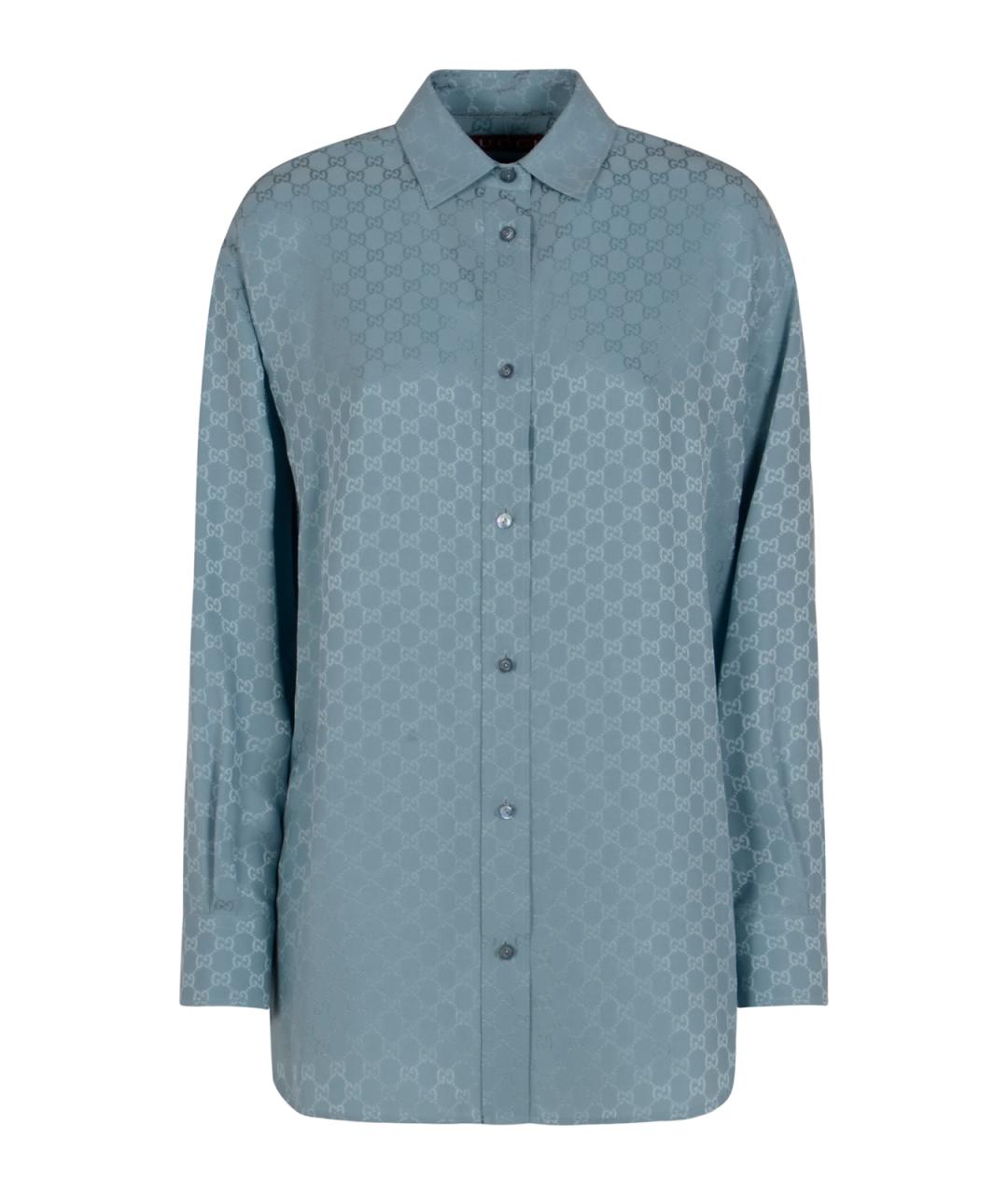 GUCCI Бирюзовая шелковая рубашка, фото 1