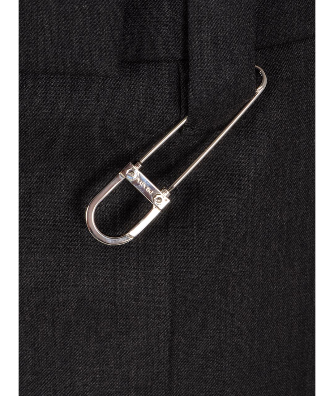 PRADA Серые шерстяные прямые брюки, фото 3