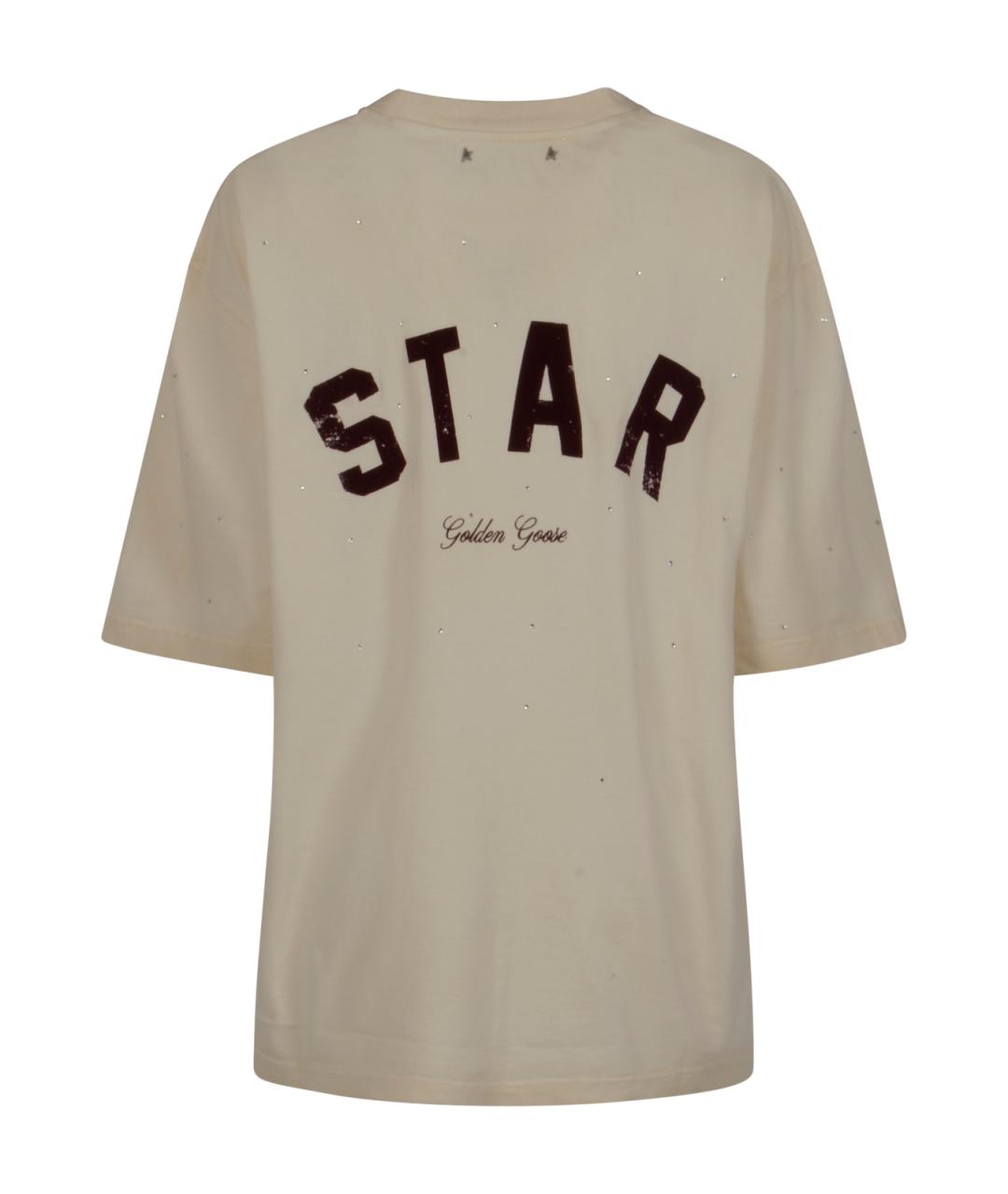 GOLDEN GOOSE DELUXE BRAND Бежевая хлопковая футболка, фото 2