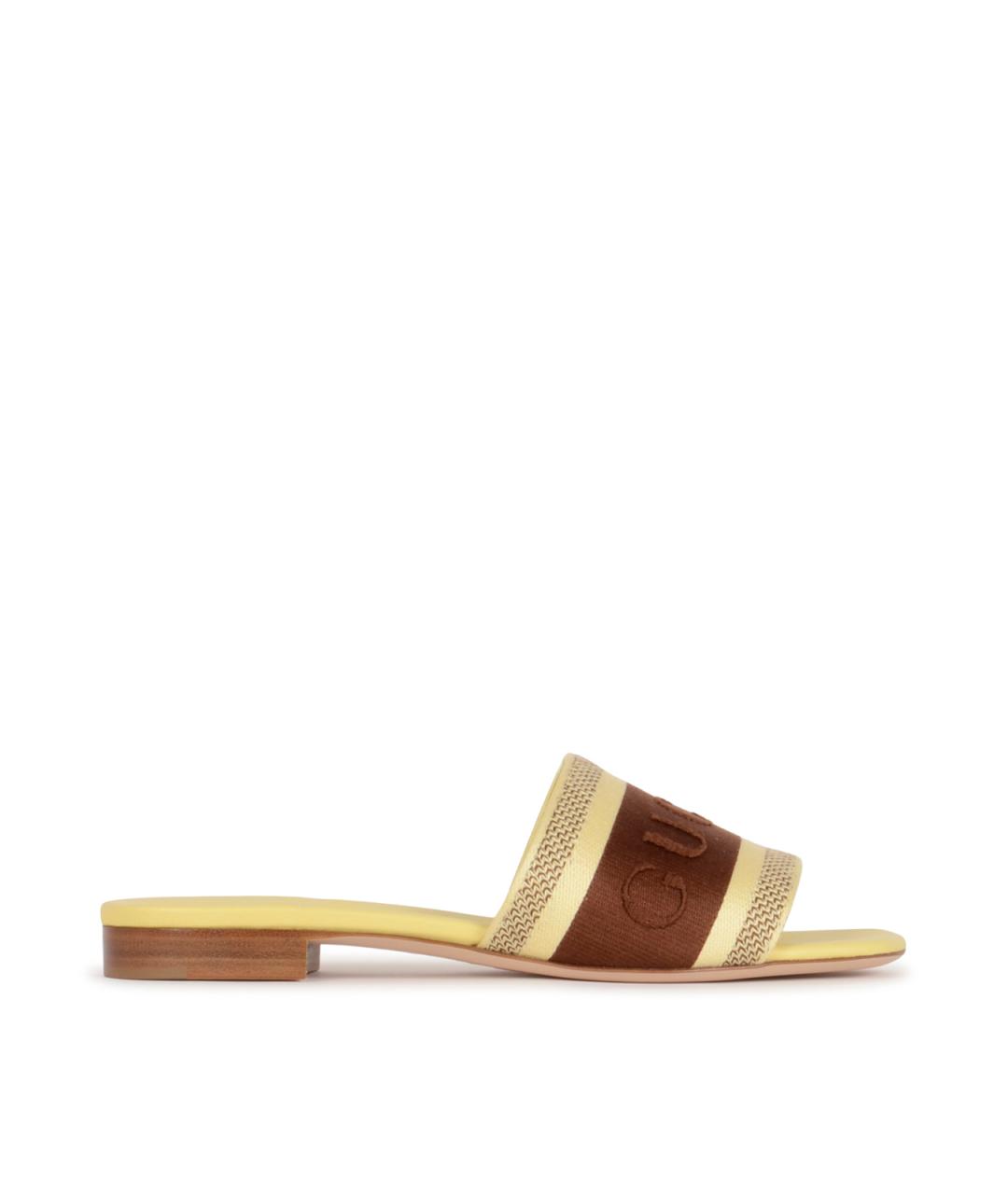 GUCCI Желтые текстильные сандалии, фото 1