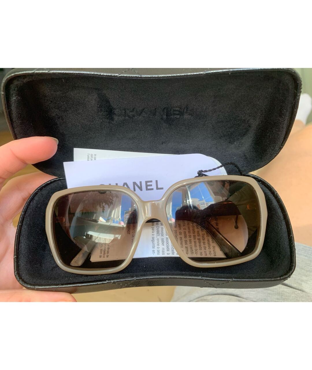 CHANEL PRE-OWNED Бежевые пластиковые солнцезащитные очки, фото 8