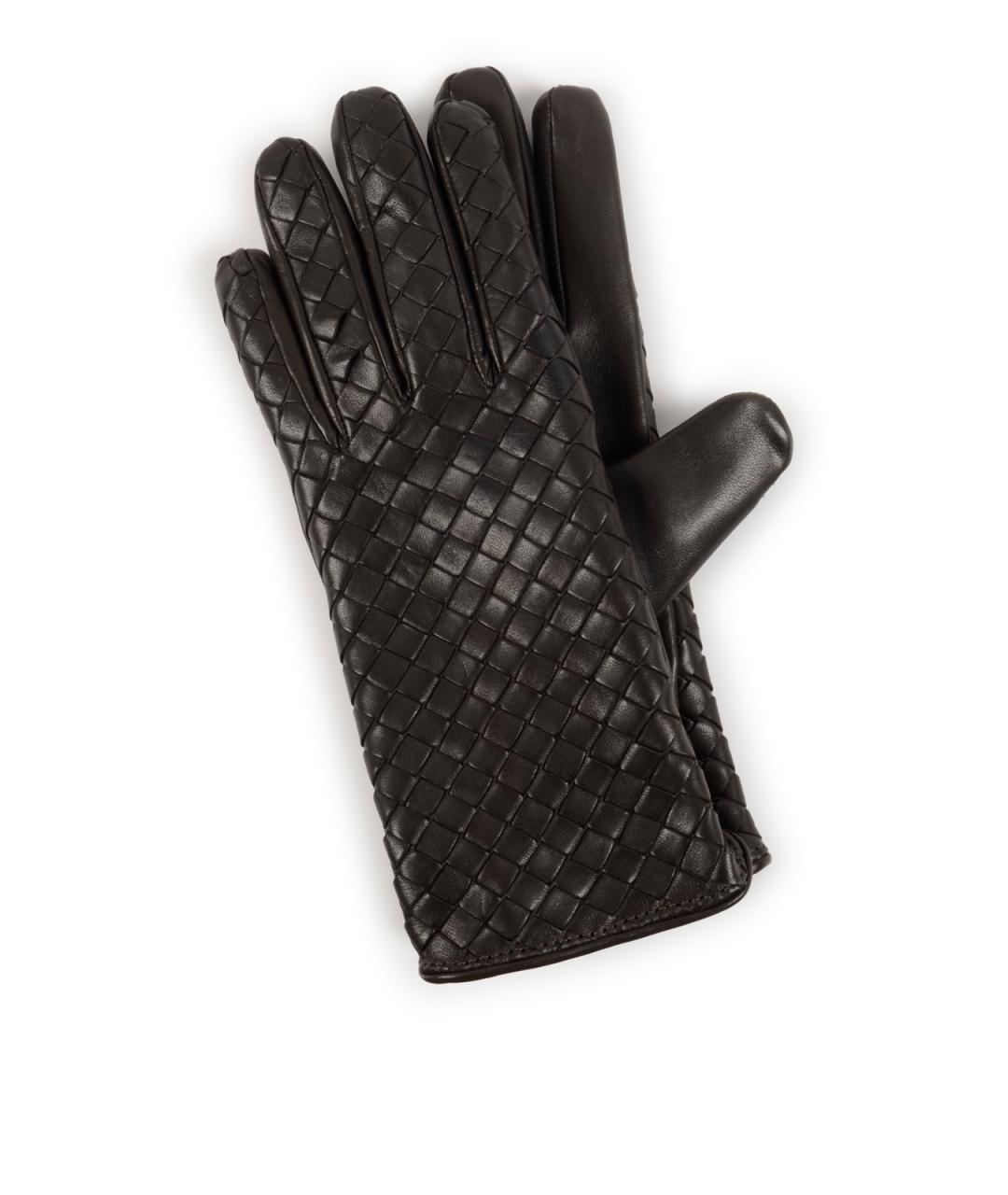 BOTTEGA VENETA Коричневые кожаные перчатки, фото 1