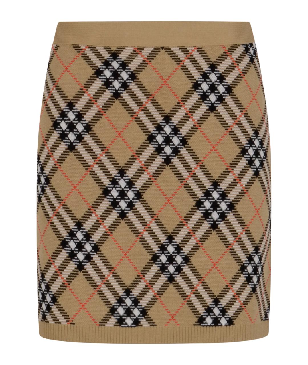 BURBERRY Бежевая шерстяная юбка миди, фото 1