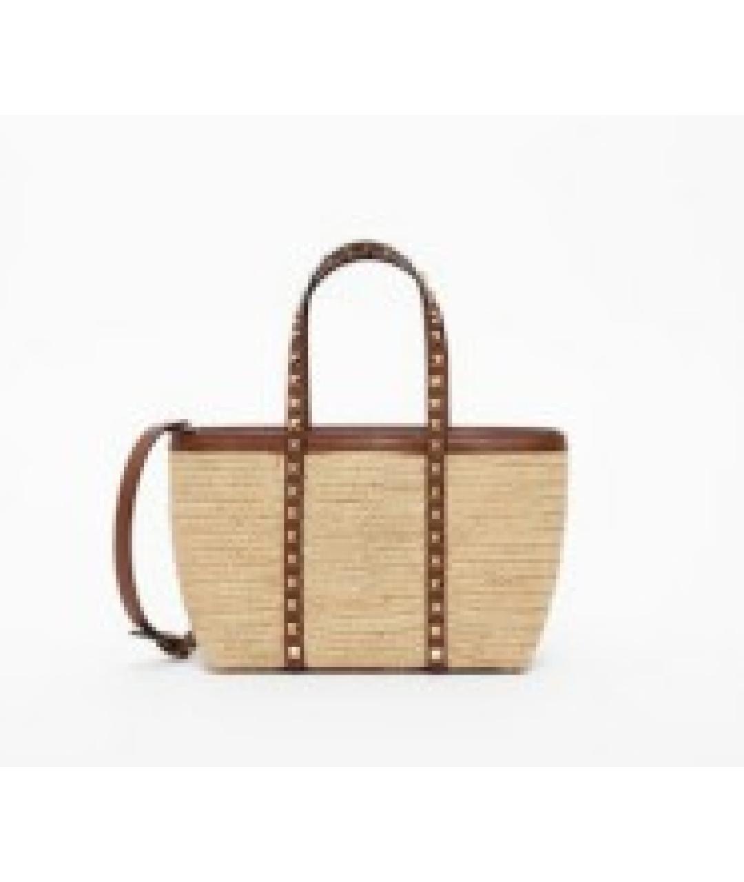 VALENTINO Бежевая пелетеная сумка тоут, фото 5