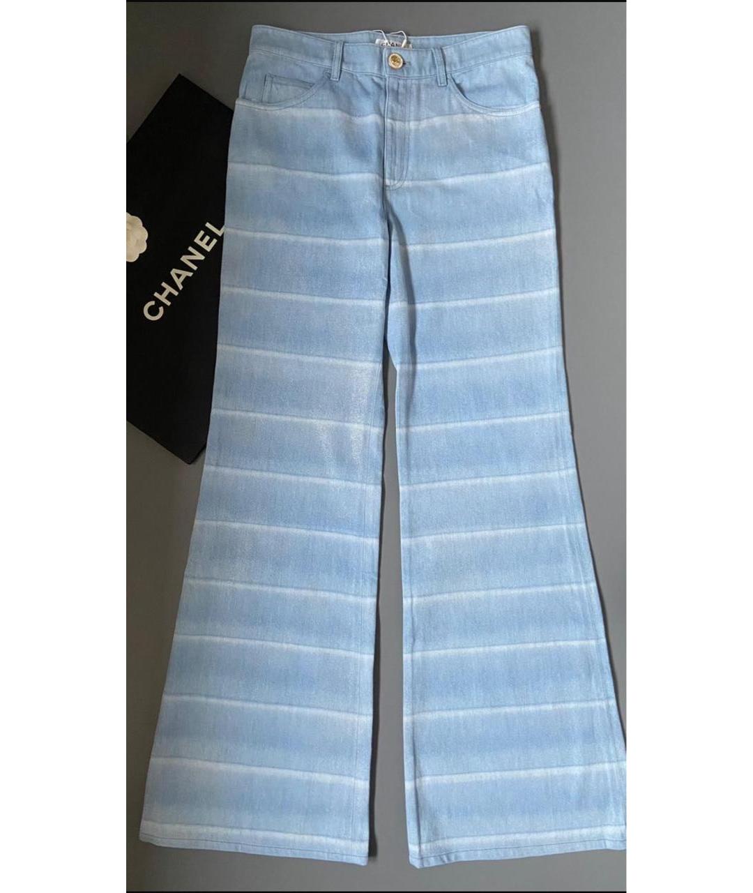 CHANEL Голубые хлопковые джинсы клеш, фото 3