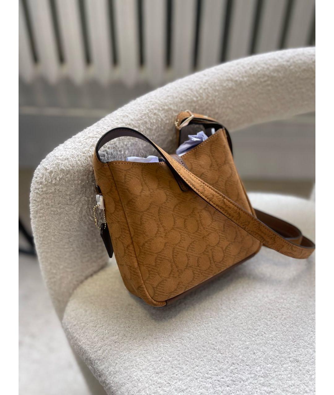 COACH Коричневая замшевая сумка через плечо, фото 6