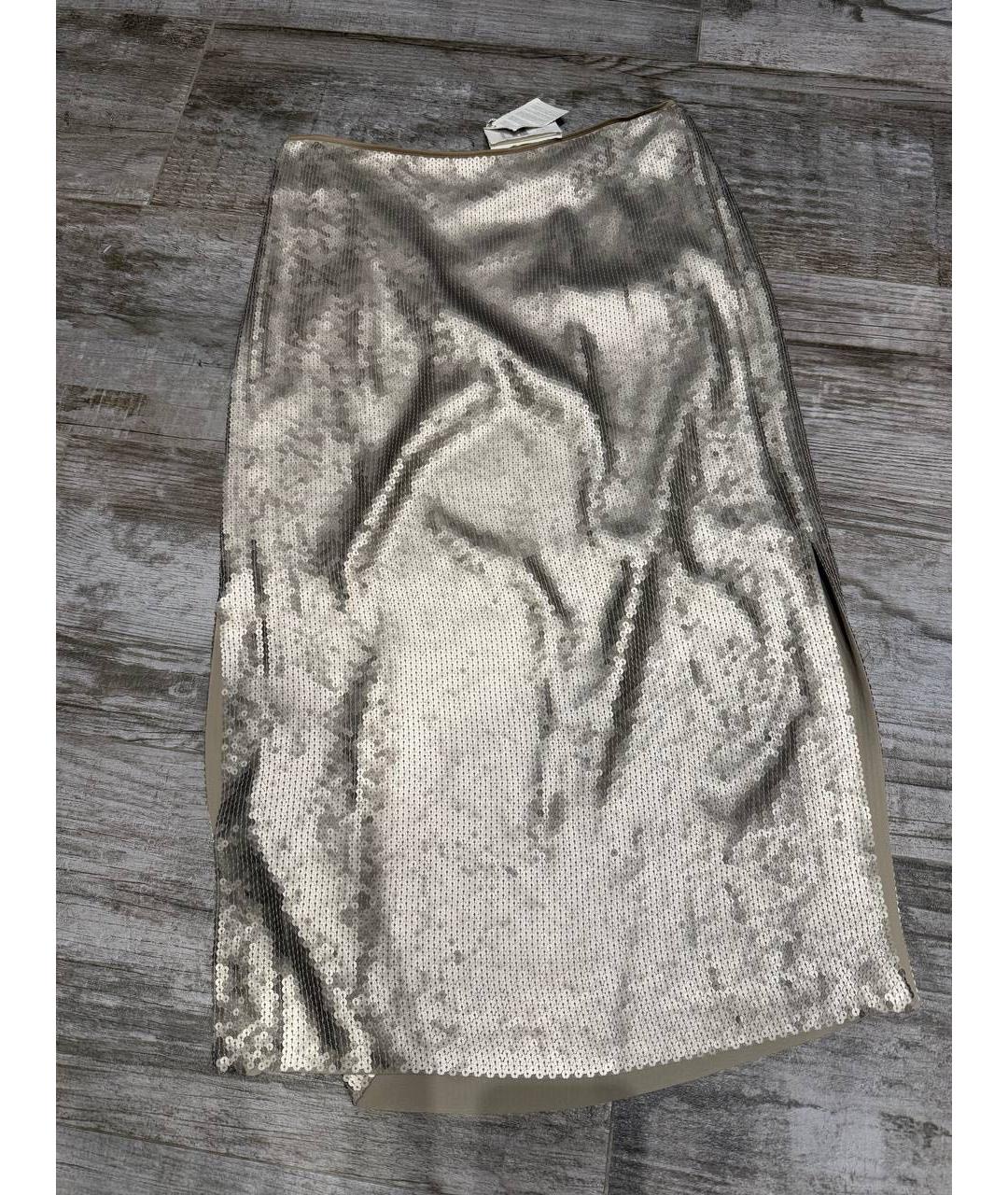 BRUNELLO CUCINELLI Бежевая шелковая юбка миди, фото 2