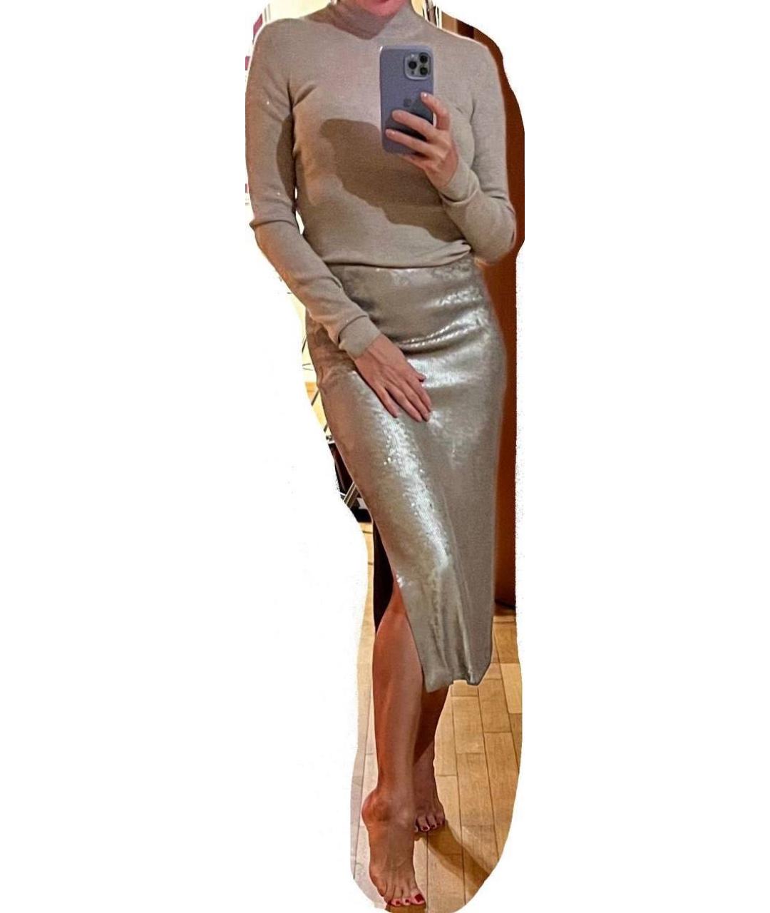 BRUNELLO CUCINELLI Бежевая шелковая юбка миди, фото 3