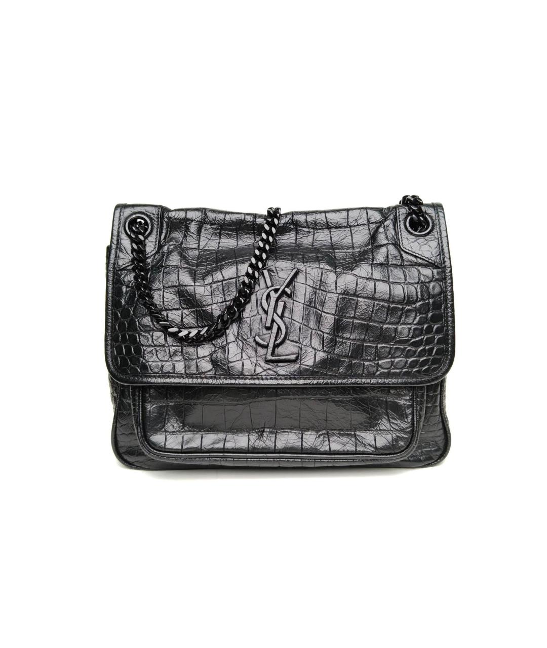 SAINT LAURENT Черная кожаная сумка через плечо, фото 2