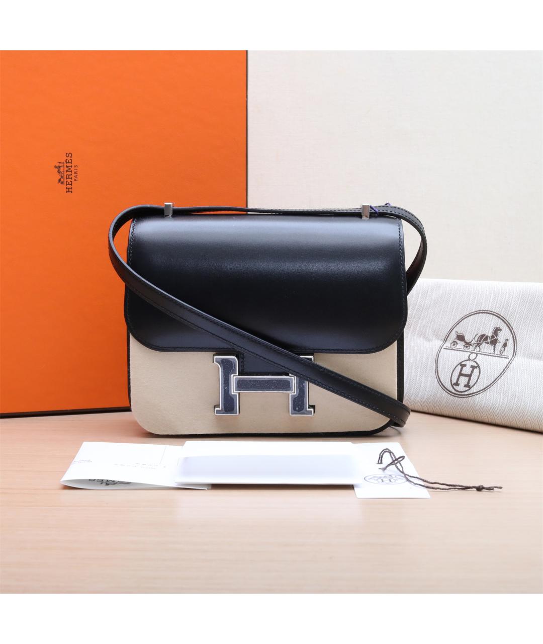 HERMES Черная кожаная сумка через плечо, фото 3