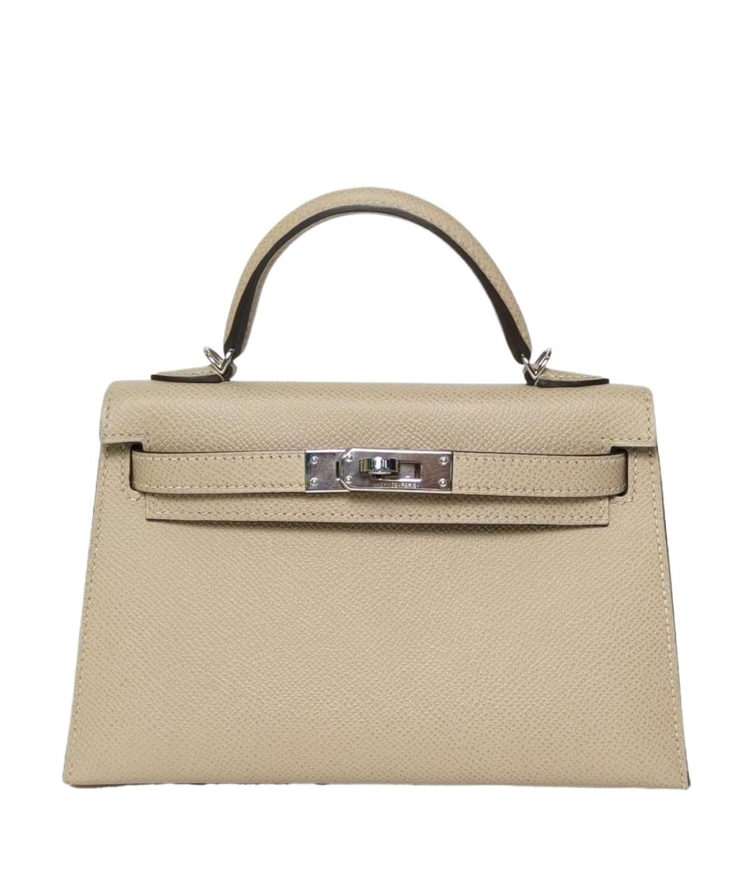 HERMES Бежевая кожаная сумка с короткими ручками, фото 1