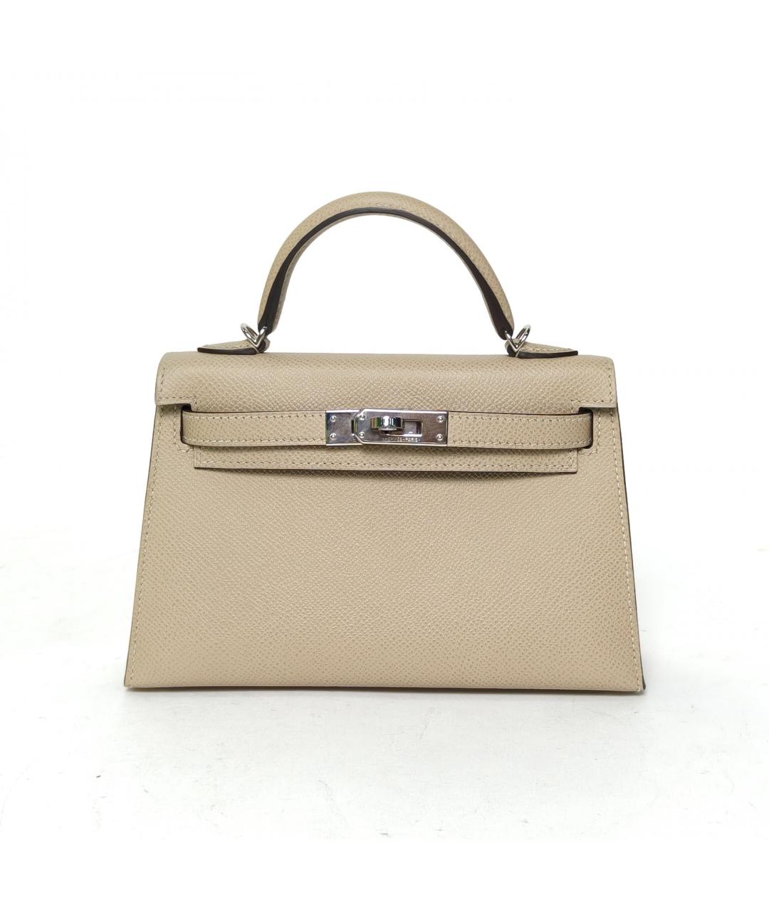 HERMES Бежевая кожаная сумка с короткими ручками, фото 2