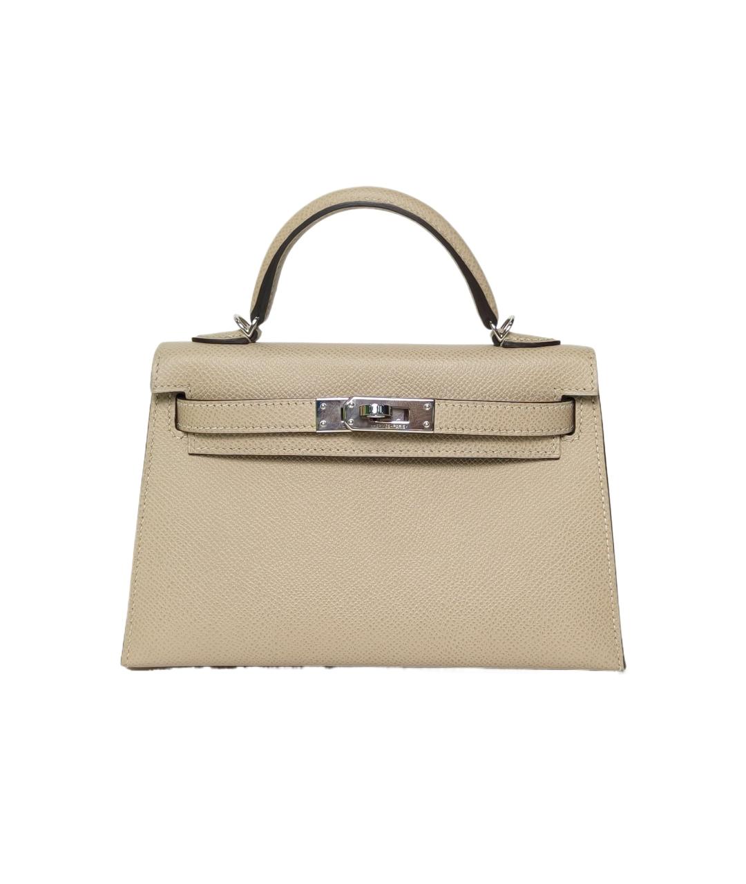 HERMES Бежевая кожаная сумка с короткими ручками, фото 9
