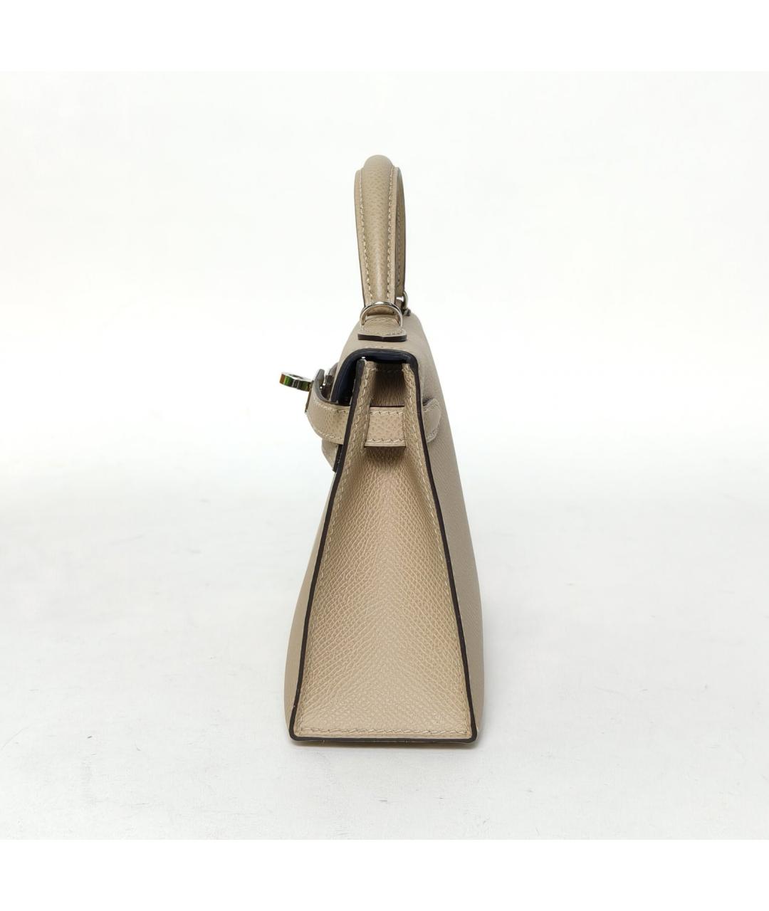 HERMES Бежевая кожаная сумка с короткими ручками, фото 5