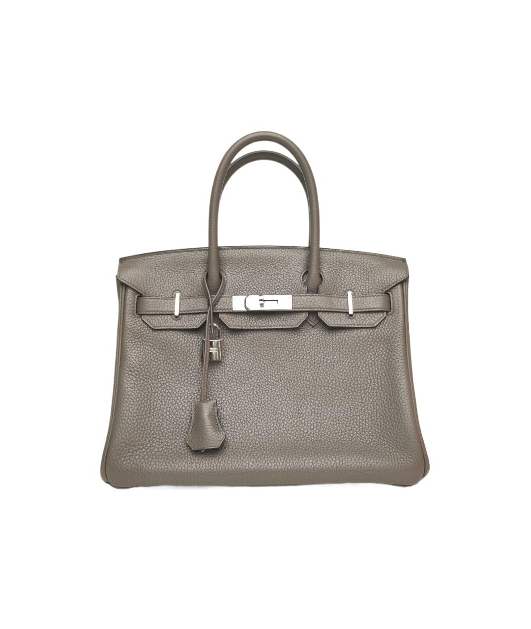HERMES Серая кожаная сумка с короткими ручками, фото 9