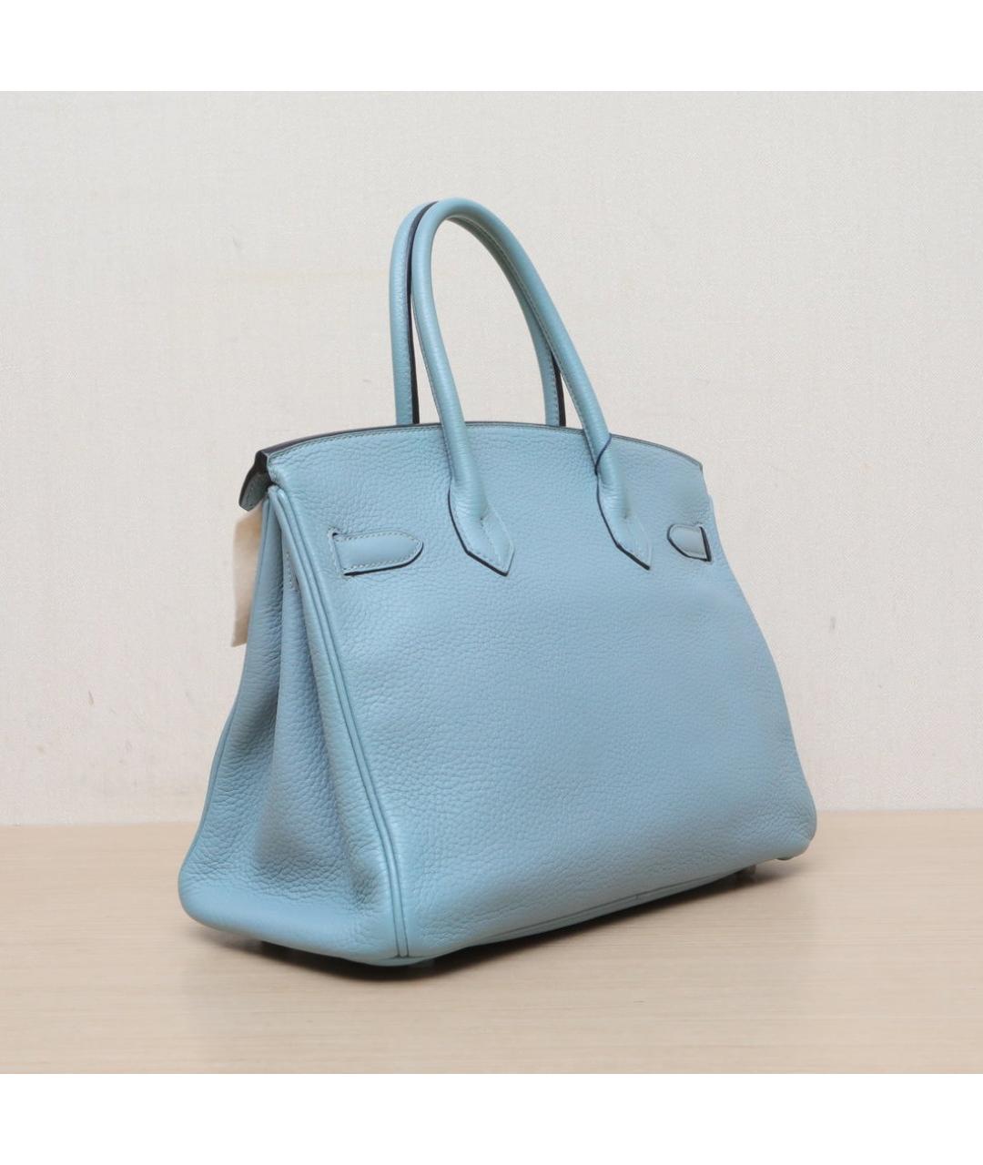 HERMES Голубая кожаная сумка с короткими ручками, фото 5