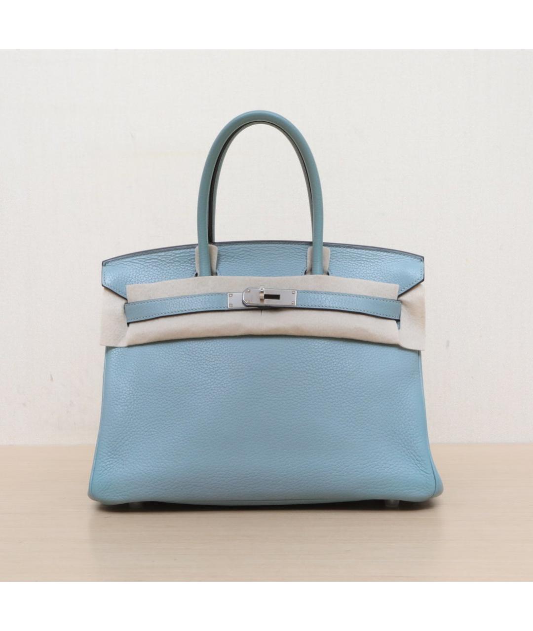 HERMES Голубая кожаная сумка с короткими ручками, фото 2