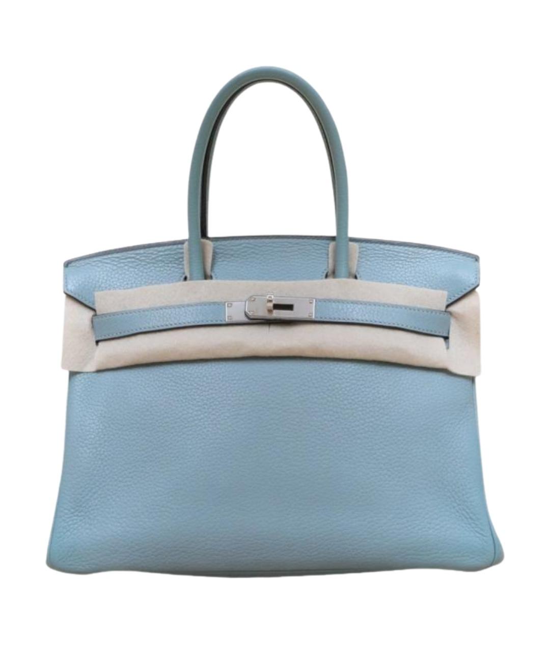 HERMES Голубая кожаная сумка с короткими ручками, фото 1