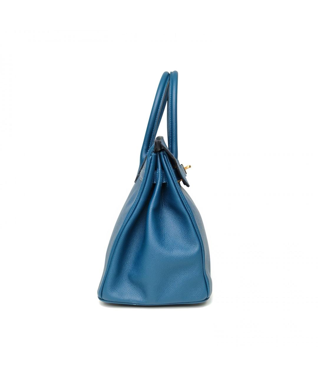 HERMES Синяя кожаная сумка с короткими ручками, фото 5