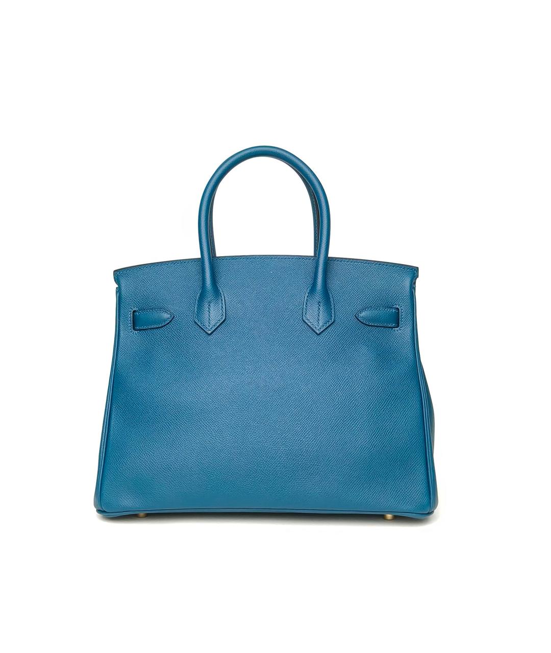 HERMES Синяя кожаная сумка с короткими ручками, фото 4