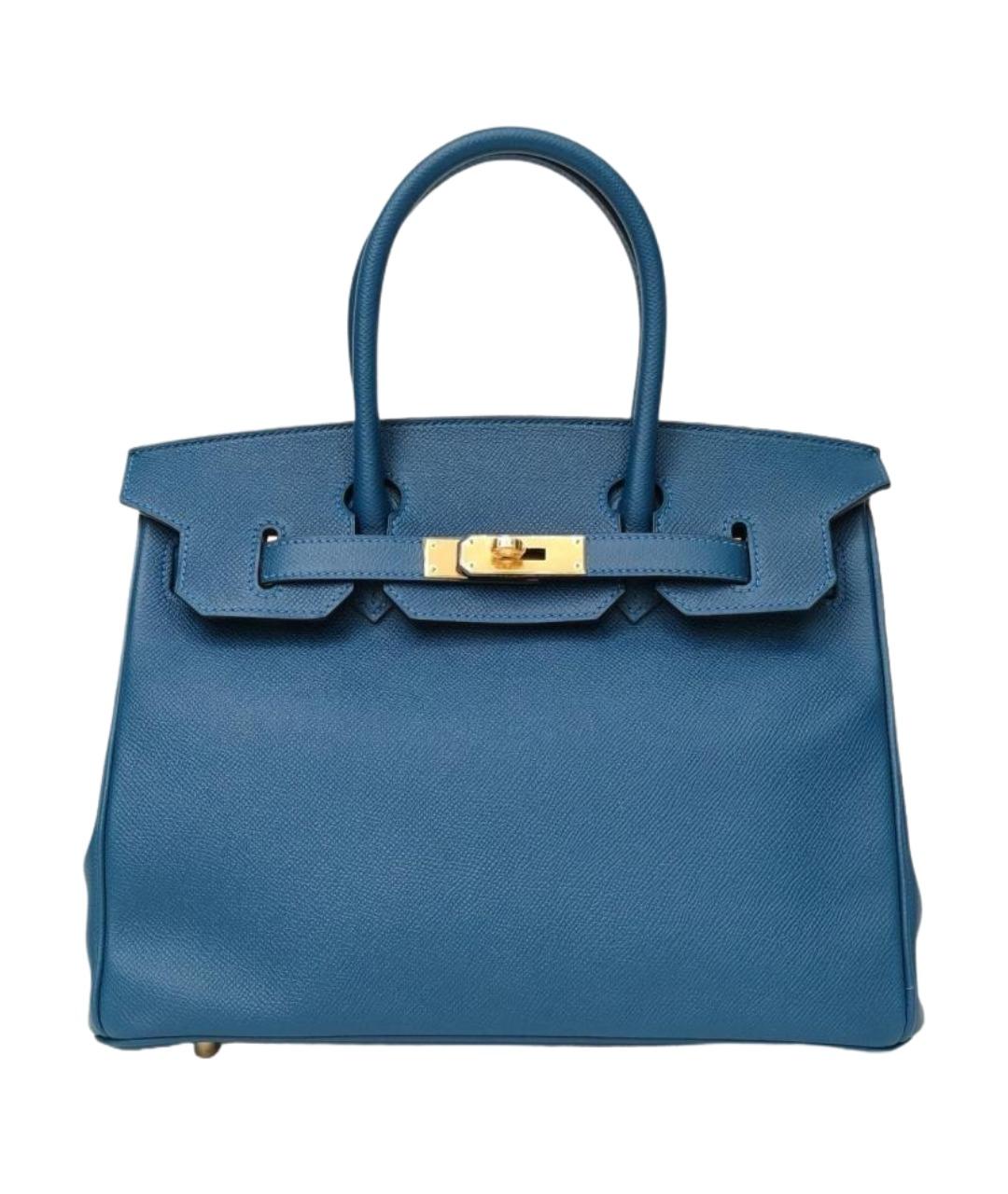 HERMES Синяя кожаная сумка с короткими ручками, фото 1