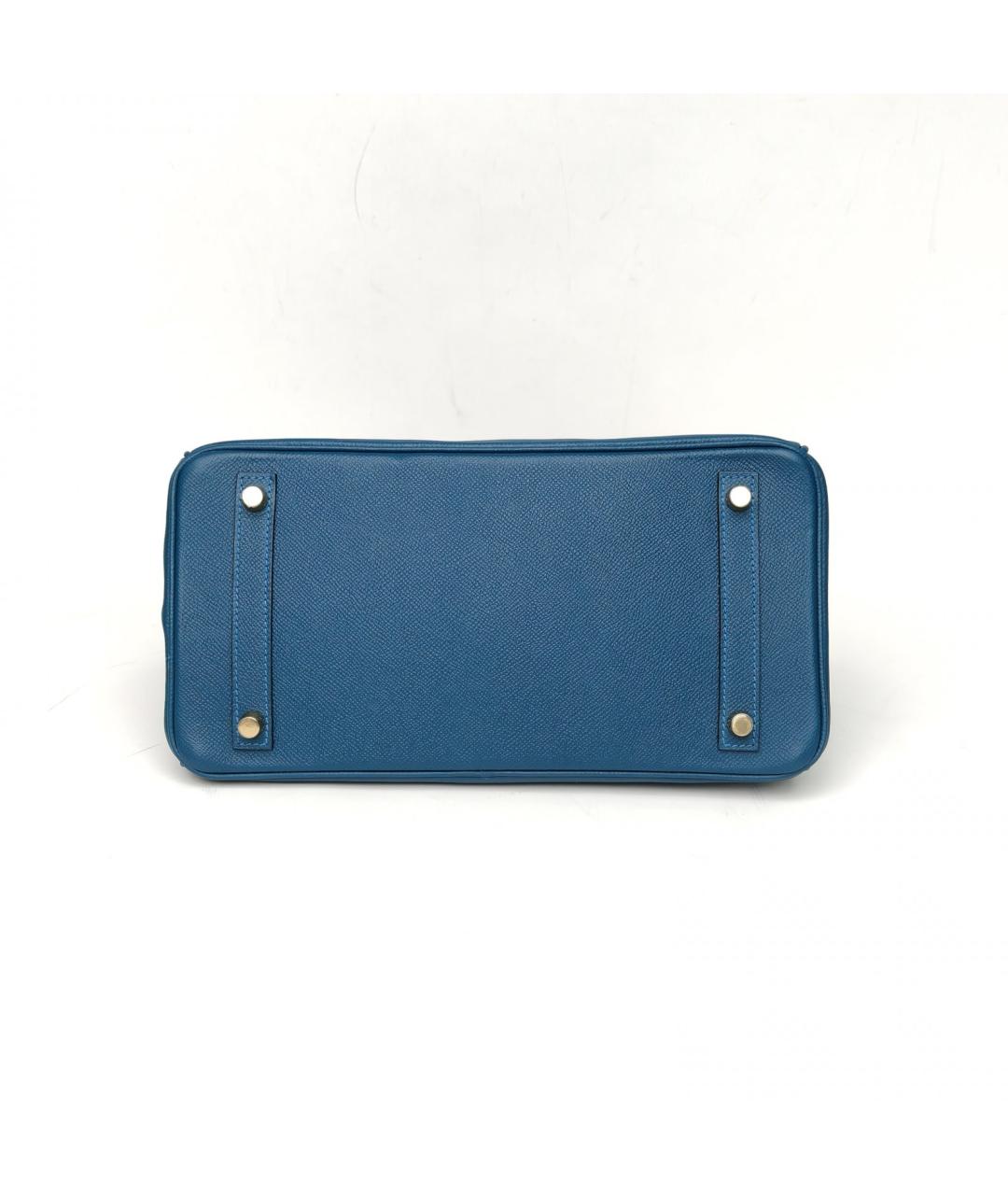 HERMES Синяя кожаная сумка с короткими ручками, фото 6