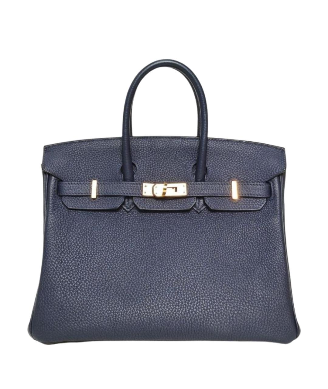 HERMES Синяя кожаная сумка с короткими ручками, фото 1