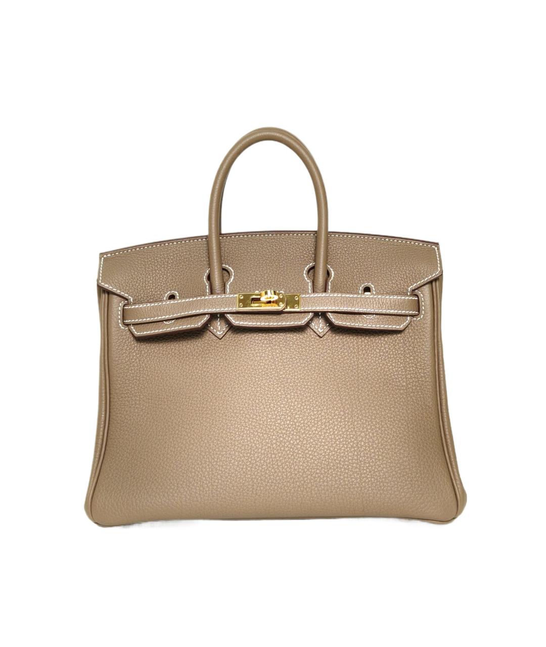 HERMES Бежевая кожаная сумка с короткими ручками, фото 9