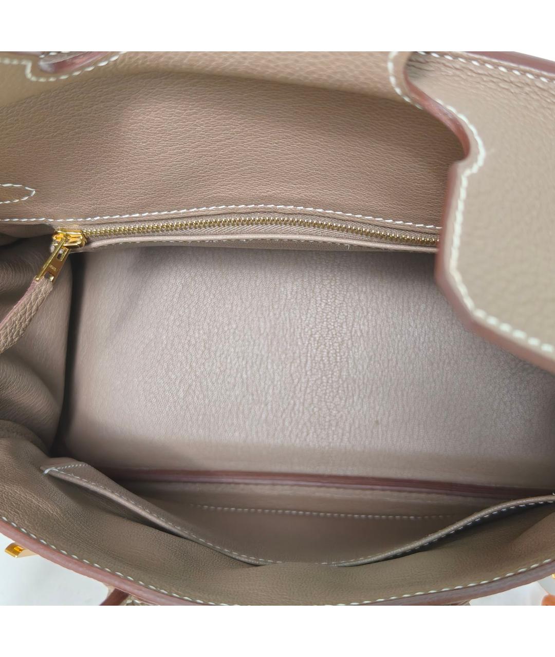 HERMES Бежевая кожаная сумка с короткими ручками, фото 7