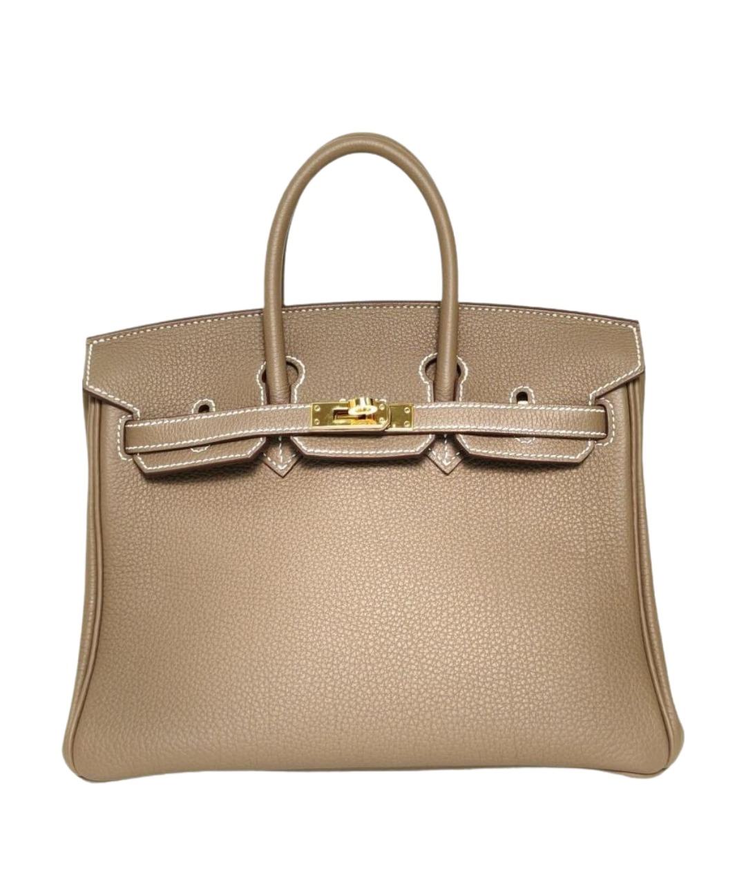 HERMES Бежевая кожаная сумка с короткими ручками, фото 1