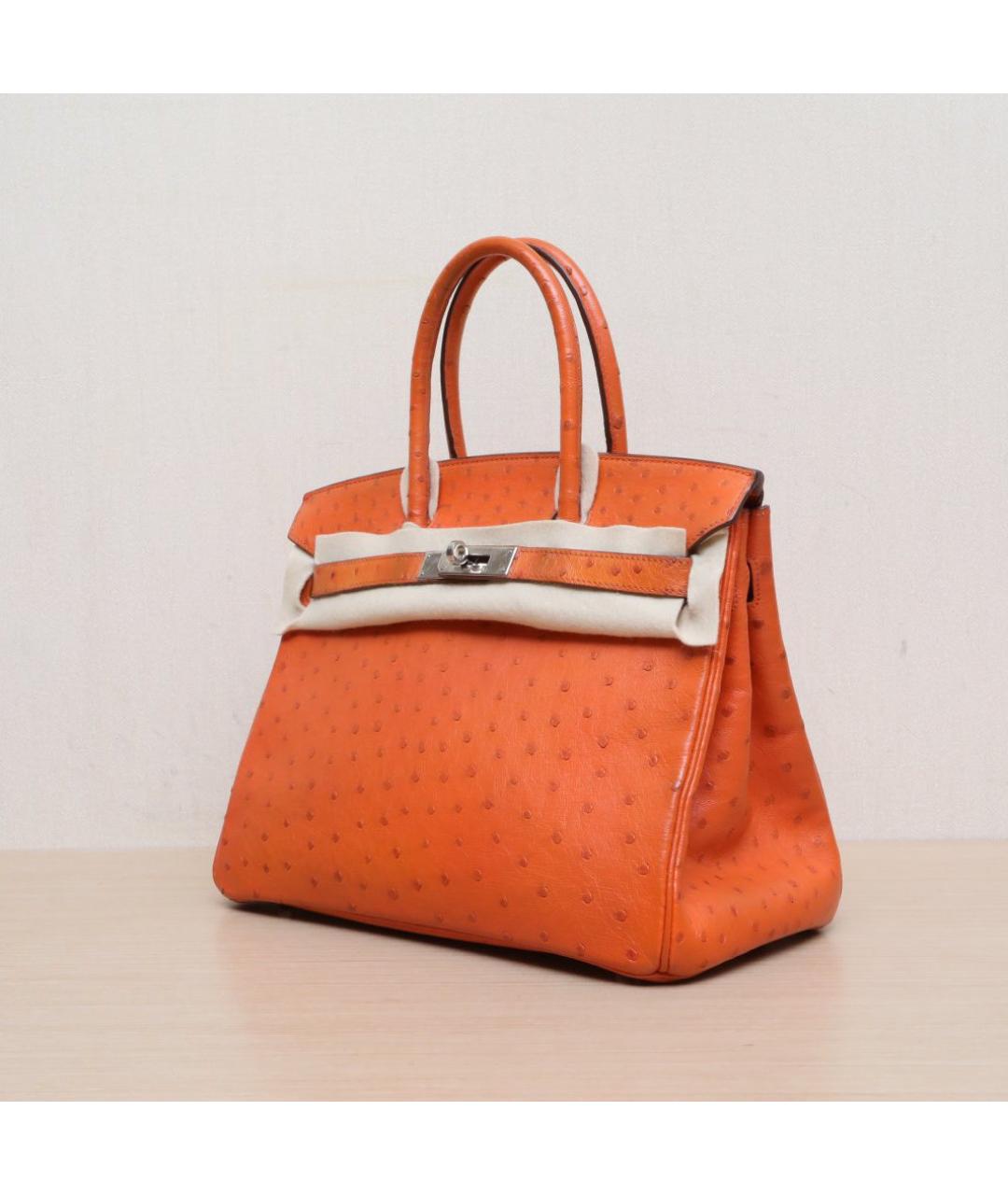 HERMES Оранжевая сумка с короткими ручками из экзотической кожи, фото 3