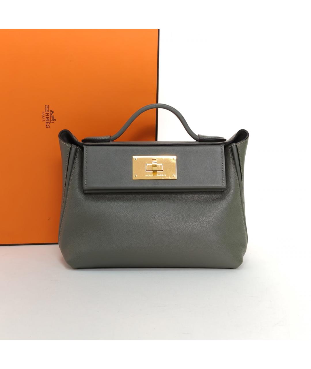 HERMES Серая кожаная сумка через плечо, фото 9