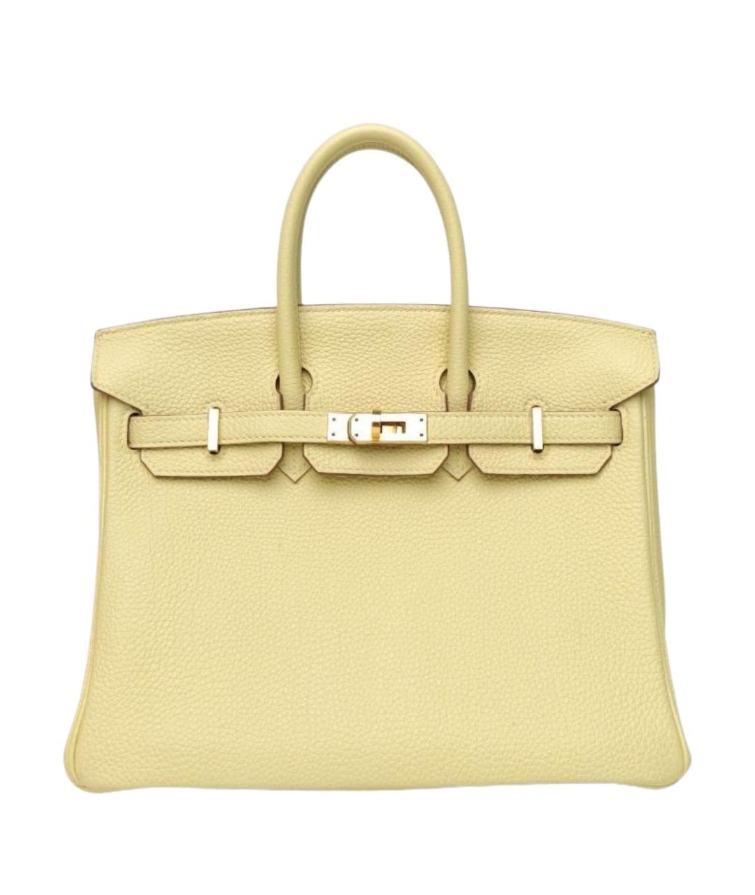 HERMES Желтая кожаная сумка с короткими ручками, фото 1