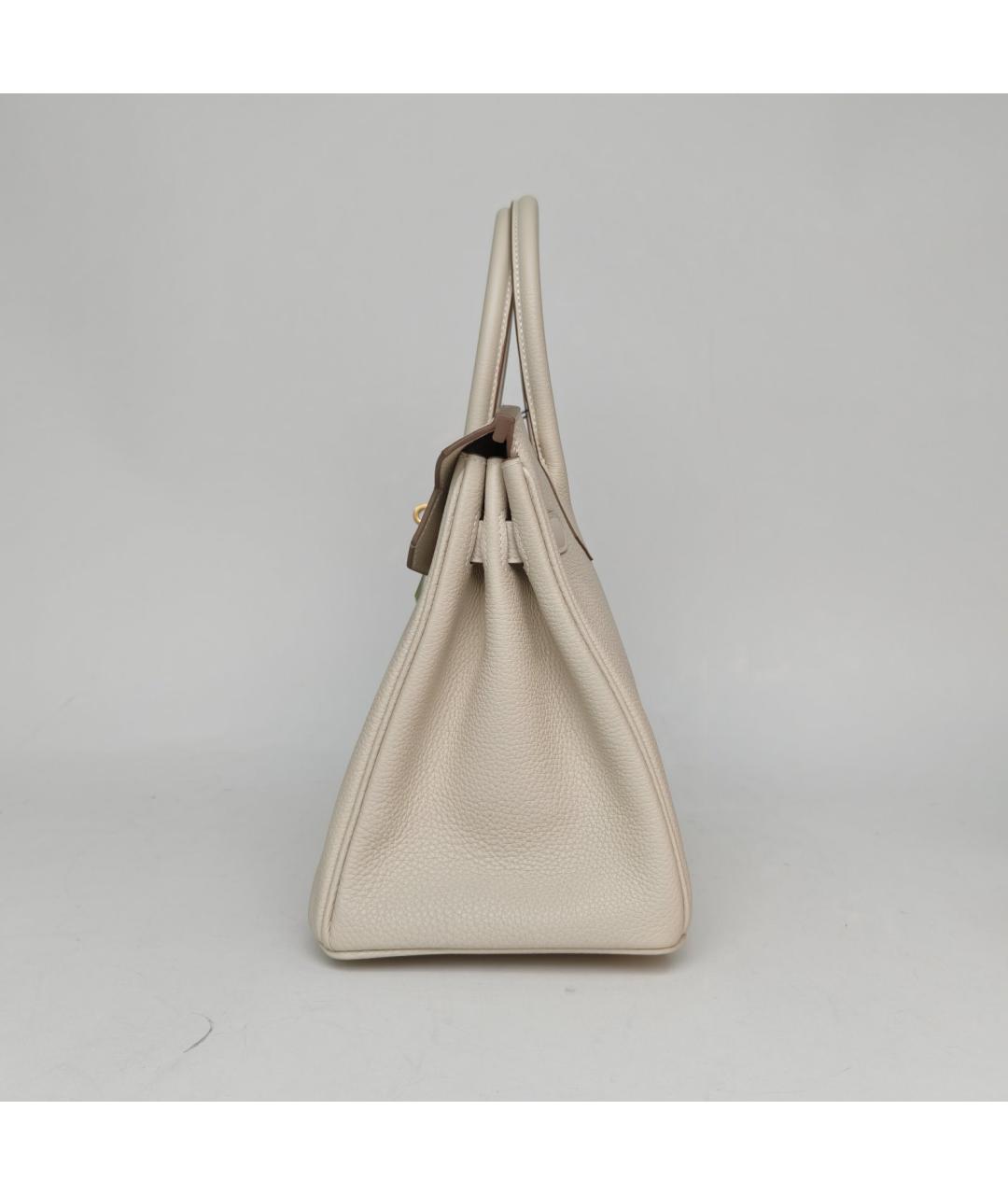 HERMES Бежевая кожаная сумка с короткими ручками, фото 5