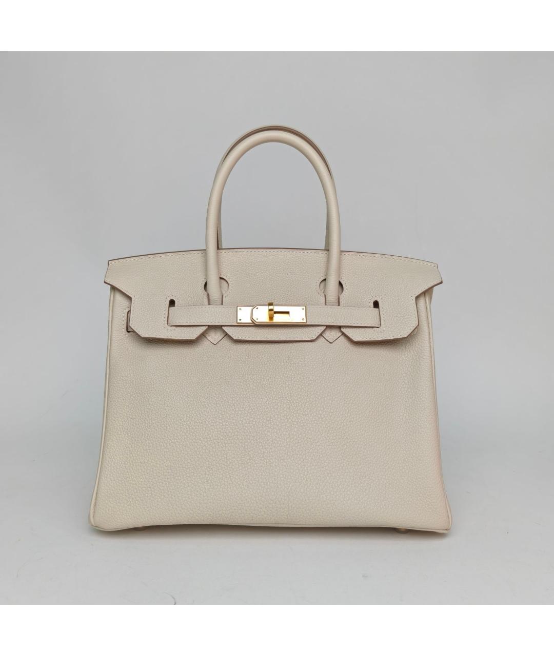 HERMES Бежевая кожаная сумка с короткими ручками, фото 2